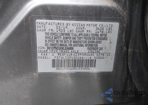 2019 Nissan Kicks Sv из США, поврежденный, VIN 3N1CP5CUXKL534006